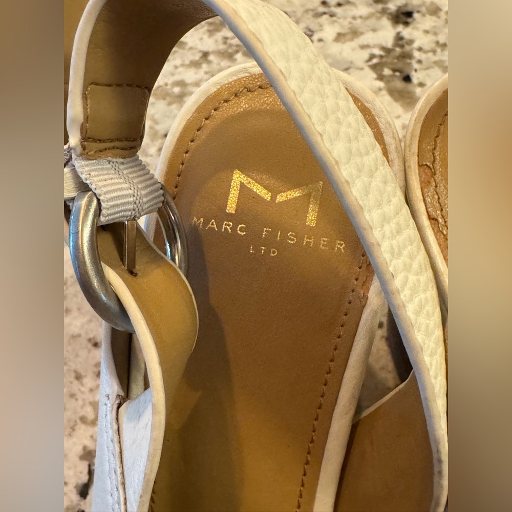 Marc Fisher Cream Heels with Stacked Block Heel - Picture 7 of 9